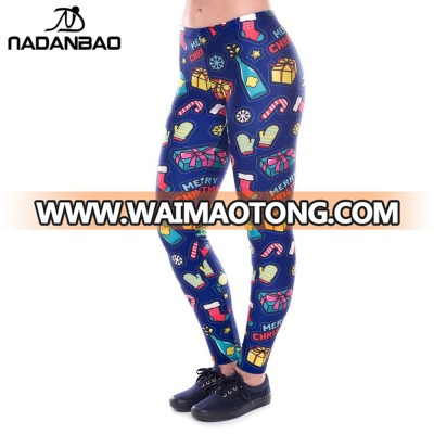 NADANBAO brand Hot fashion Christmas custom cartoon Christmas gift printed milk silk leggings tights woman leggings