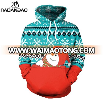 2018 New Custom design 3d allover christmas snowman printed unisex polyester pullover hoodies